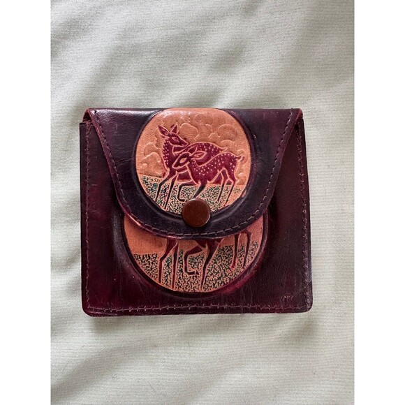 Mini Genuine Leather Embossed Animal Birds Coin Purse Snap Button Closure Wallet - Picture 2 of 5